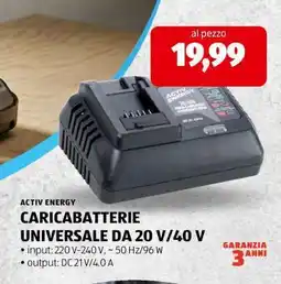 ALDI ACTIV ENERGY CARICABATTERIE UNIVERSALE DA 20 V/40 V offerta