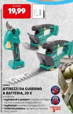 ALDI FERREX ATTREZZI DA GIARDINO A BATTERIA, 20 V offerta