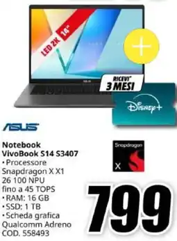 MediaWorld Asus Notebook VivoBook S14 offerta