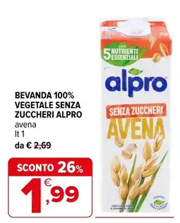 Iperal Beveranda vegetale senza zuccheri Alpro avena offerta