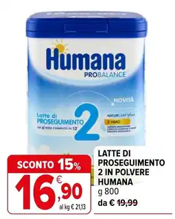 Iperal Latte di proseguimento 2 in polvere Humana offerta