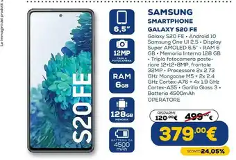 Euronics Galaxy s20 fe 5g sm-g781b 16,5 cm (6.5") android 10.0 usb tipo-c 128 gb 4500 mah verde offerta