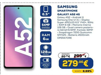 Euronics Galaxy a52 4g a52 128 gb display 6.5” fhd+ super amoled awesome blue offerta