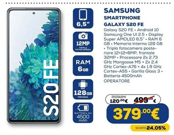 Euronics Galaxy s20 fe 5g sm-g781b 16,5 cm (6.5") android 10.0 usb tipo-c 128 gb 4500 mah verde offerta