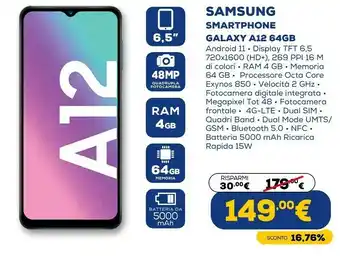 Euronics Galaxy a12 sm-a125f 16,5 cm (6.5") doppia sim 4g usb tipo-c 4 gb 64 gb 5000 mah blu offerta
