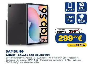 Euronics Galaxy tab s6 lite tab s6 lite lte 64 gb 26,4 cm (10.4") 4 gb wi-fi 5 (802.11ac) grigio offerta