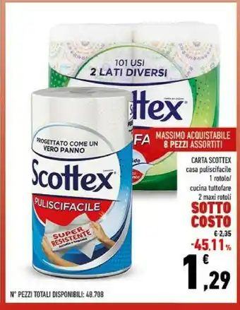 Conad Scottex carta casa puliscifacile 1 rotolo/ cucina tuttofare 2 maxi rotoli offerta