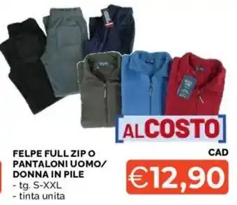 Felpe full zip o pantaloni uomo/donna in pile