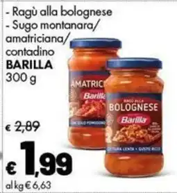 Supermercati Vinci Ragù alla bolognese Sugo montanara/amatriciana/contadino Barilla offerta