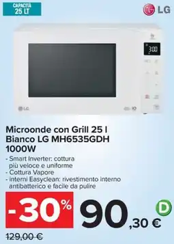 Carrefour Iper Microonde con Grill 25 l Bianco LG MH6535GDH offerta