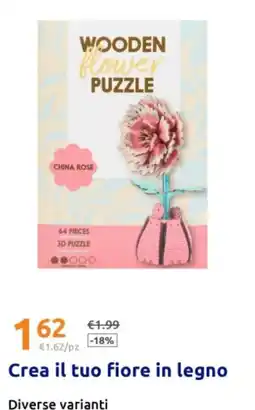 Action Wooden flower puzzle China rose offerta