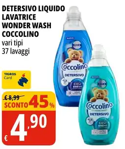 Tigros Detersivo liquido lavatrice Wonder Wash Coccolino offerta