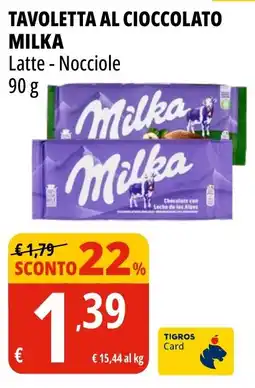 Tigros Tavoletta al cioccolato Milka Latte - Nocciole offerta