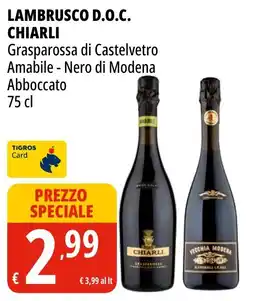 Tigros Lambrusco D.O.C. Chiarli Grasarossa di Castelvetro Amabile - Nero di Modena offerta