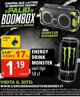 Tigros Energy drink Monster offerta