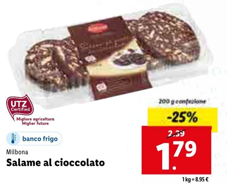 Offerta Milbona Salame al cioccolato 200g nel volantino di Lidl