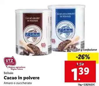 Lidl Belbake Cacao in polvere Amaro o zuccherato offerta