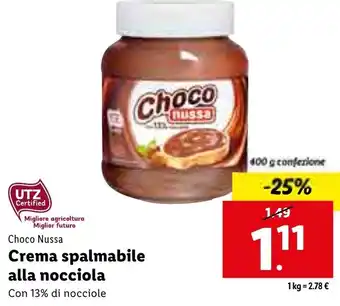 Lidl Choco Nussa Crema spalmabile alla nocciola 400g offerta