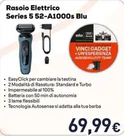 Unieuro Rasoio Elettrico Series 5 52-A1000s Blu Braun offerta