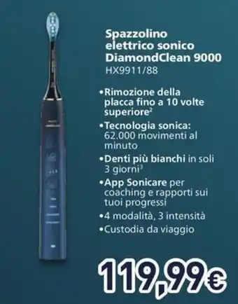 Unieuro Spazzolino elettrico sonico DiamondClean 9000 offerta