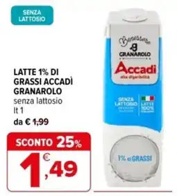 Iperal Latte 1% di grassi Accadì Granarolo senza lattosio offerta
