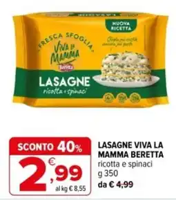 Iperal Lasagne Viva la Mamma Beretta ricotta e spinaci offerta
