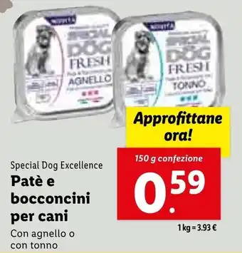 Lidl Special Dog Excellence Patè e bocconcini per cani Con agnello o con tonno 150g offerta