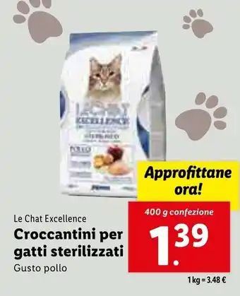 Lidl Le Chat Excellence Croccantini per gatti sterilizzati Gusto pollo 400g offerta
