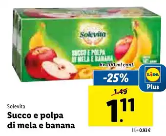 Lidl Solevita Succo e polpa di mela e banana 6x200 ml offerta