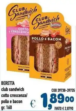Del Prete Distribuzioni Beretta club sandwich pollo e bacon offerta