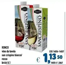 Del Prete Distribuzioni Ronco vino da tavola san crispino bianco/rosso offerta