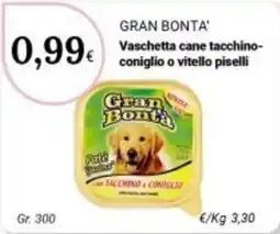 Re Mercato Lucrezia Gran Bonta' vaschetta cane tacchino-coniglio o vitello piselli offerta