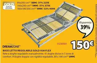 JYSK Dreamzone base letto regolabile gold a30 flex offerta