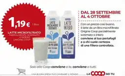 Coop Latte microfiltrato parzialmente scremato o intero Origine Coop offerta