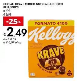 Bennet Cereali Krave Choco Nut o Milk Choco Kellogg's offerta