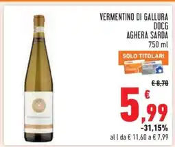 Conad VERMENTINO DI GALLURA DOCG AGHERA SARDA 750 ml offerta