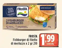 Rossotono Carrefour Frosta Fishburger di filetto di merluzzo offerta