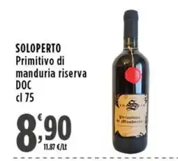 Rossotono Carrefour Soloperto Primitivo di manduria riserva DOC offerta