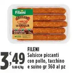 Rossotono Carrefour Fileni Salsicce piccanti con pollo, tacchino e suino offerta