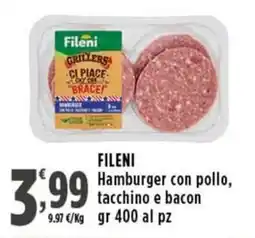Rossotono Carrefour Fileni Hamburger con pollo, tacchino e bacon offerta