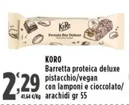 Rossotono Carrefour Koro barretta proteica deluxe pistacchio/vegan offerta