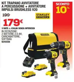 Bricofer Kit trapano avvitatore a percussione + avvitatore impulsi brushless V20 Stanley Fatmax offerta