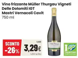 Coop Master Alleanza 3.0 Vino frizzante Müller Thurgau Vigneti Delle Dolomiti IGT Mastri Vernacoli Cavit offerta