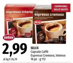 Famila Superstore SELEX Capsule Caffè Espresso Cremoso, Intenso offerta