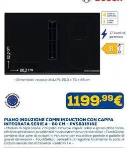 Euronics Piano induzione combiinduction con cappa integrata serie 4 - 80 cm - Bosch offerta