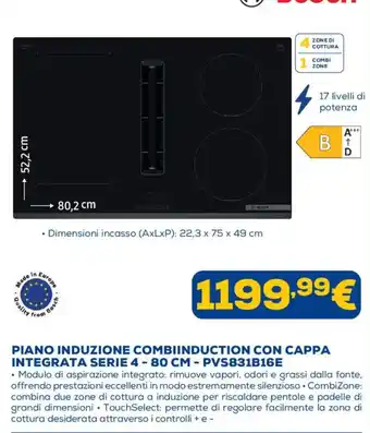 Piano induzione combiinduction con cappa integrata serie 4 - 80 cm - Bosch