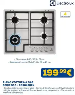 Euronics Piano cottura a gas Serie 300 - EGS64362X Electrolux offerta