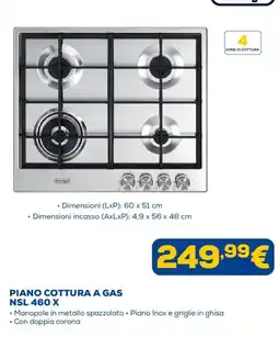 Euronics Piano cottura a gas DeLonghi NSL 460 X offerta