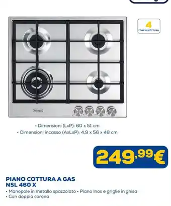 Piano cottura a gas DeLonghi NSL 460 X