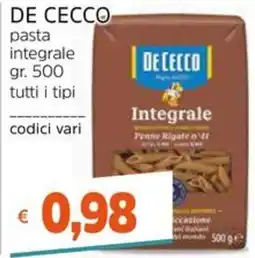 Stop&Shop De Cecco pasta integrale offerta